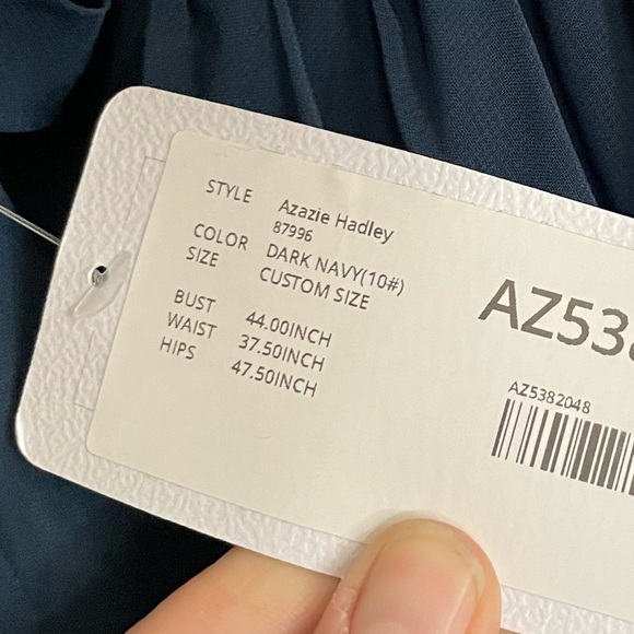 AZAZIE HADLEY A-Line Pleated Chiffon Knee-Length Dress Dark Navy custom size - Picture 14 of 15